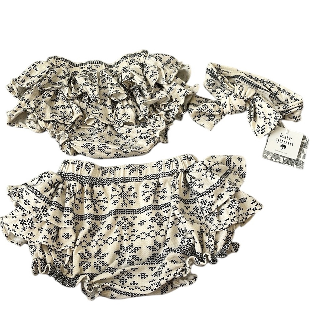 Kate Quinn Bamboo‎ NWT Nordic Snowflake Double Ruffle Bloomer & Headband Bundle